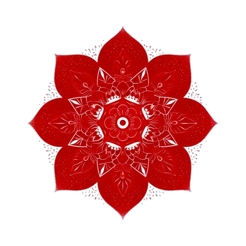 A Mandala Lotus, colored red as a nod to Asian colors of fortune, passion, and socialism and anarchism